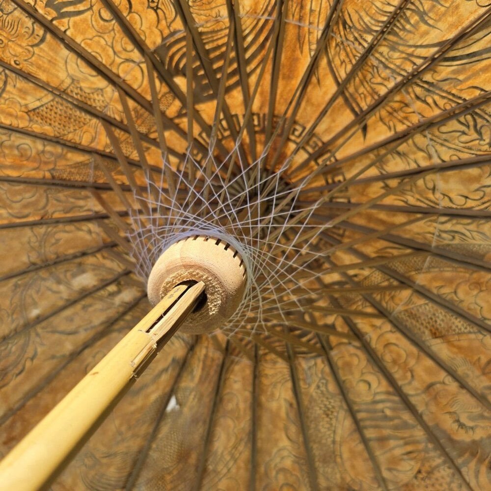Vintage Bamboo Japanese Parasol - Paper Umbrella - RARE - MCM Handmade *Flawed - Picture 7 of 11